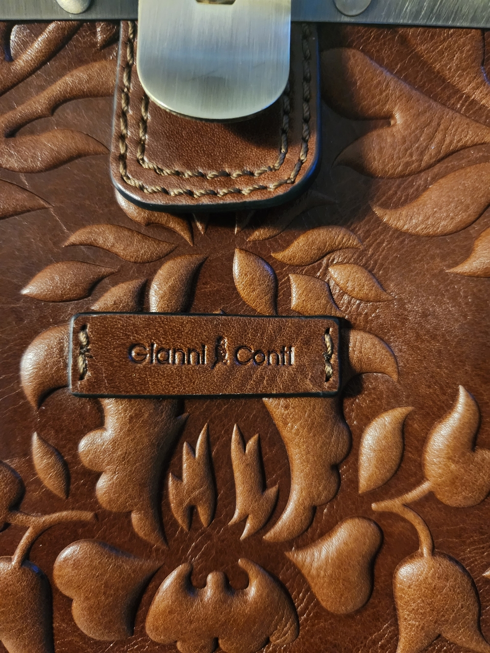 Gianni Conti Lt. Brown Leather Sachel Handbag Crossbody Purse